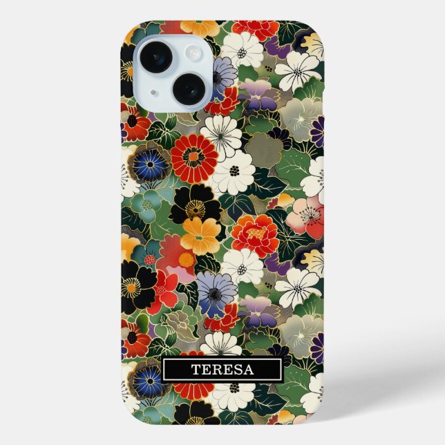 Colourful Japanese Floral Pattern Monogrammed Case-Mate iPhone Case (Back)