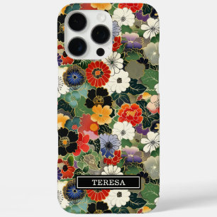 Colourful Japanese Floral Pattern Monogrammed iPhone 16 Pro Max Case