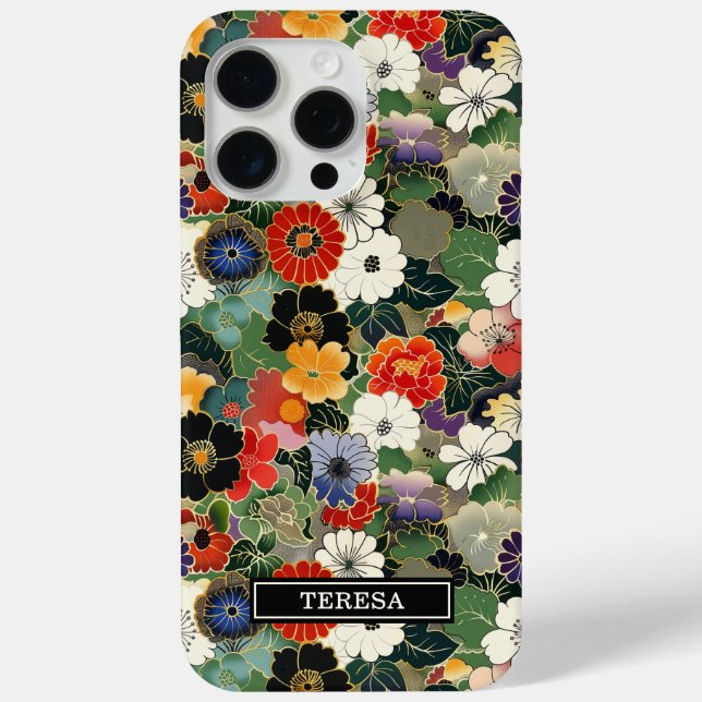 Colourful Japanese Floral Pattern Monogrammed Case-Mate iPhone Case (Back)