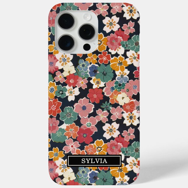 Colourful Japanese Floral Print Monogrammed Case-Mate iPhone Case (Back)