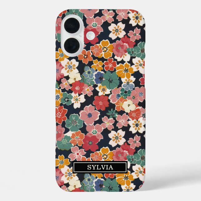 Colourful Japanese Floral Print Monogrammed Case-Mate iPhone Case (Back)