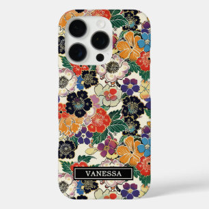 Colourful Japanese Flowers Monogrammed iPhone 16 Pro Case