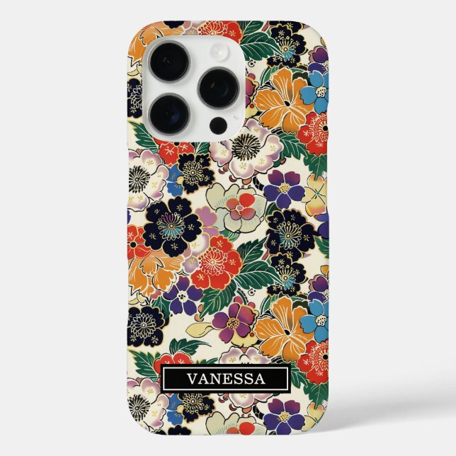Colourful Japanese Flowers Monogrammed Case-Mate iPhone Case (Back)