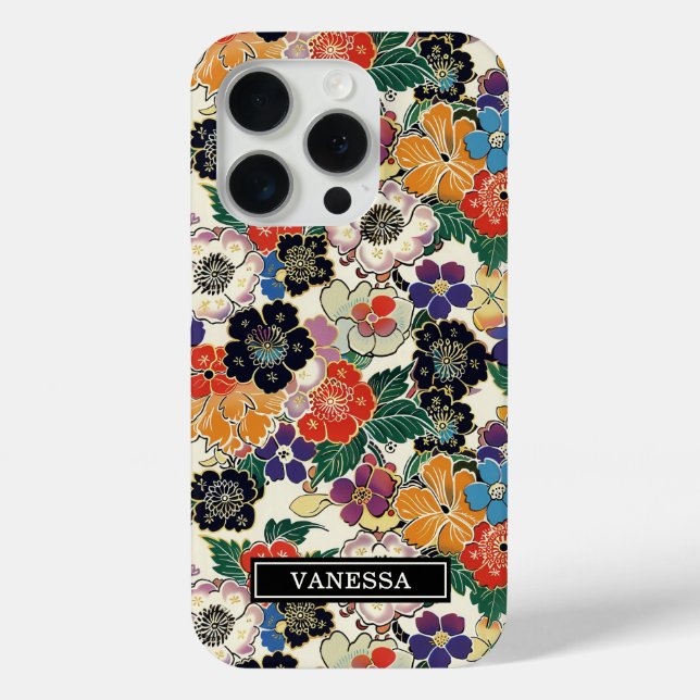 Colourful Japanese Flowers Monogrammed Case-Mate iPhone Case (Back)