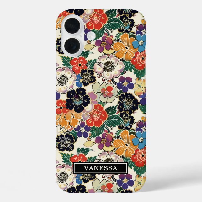 Colourful Japanese Flowers Monogrammed Case-Mate iPhone Case (Back)