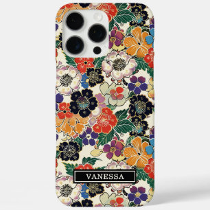 Colourful Japanese Flowers Monogrammed iPhone 16 Pro Max Case