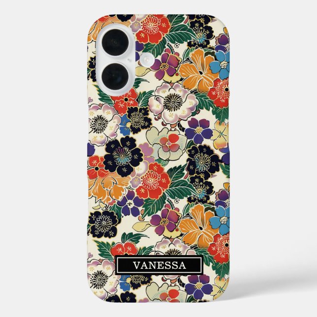 Colourful Japanese Flowers Monogrammed Case-Mate iPhone Case (Back)