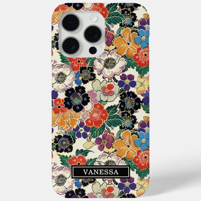 Colourful Japanese Flowers Monogrammed Case-Mate iPhone Case (Back)
