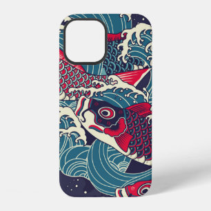 Colourful japanese Koi/carp fish in the wave seaml iPhone 12 Case