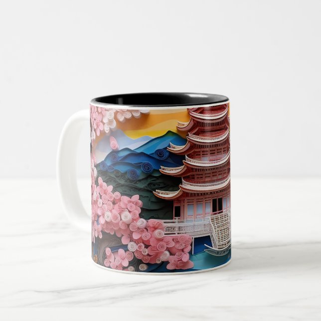 Colourful Japanese Landscape Background Two-Tone Coffee Mug (Front Left)