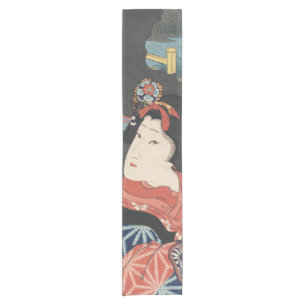 Colourful Japanese Woman Vintage Painting Short Table Runner
