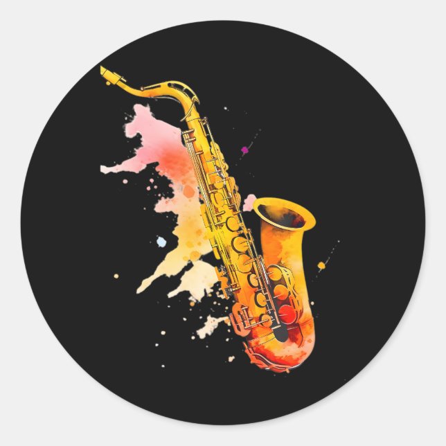 Colourful Jazz Saxophone Player Classic Round Sticker (Front)