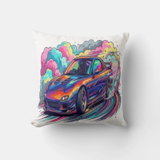 Colourful JDM Sports Car Drifting Neon Tire Smoke  Cushion