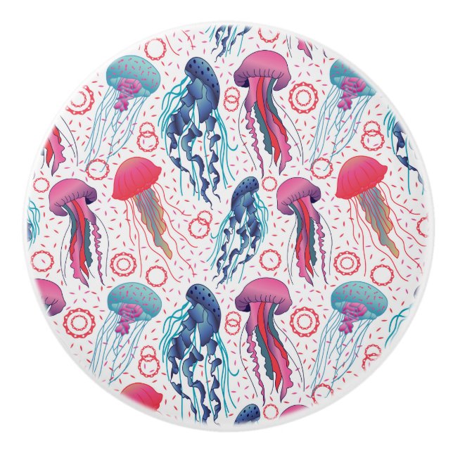 Colourful Jelly fishes Ceramic Knob (Front)