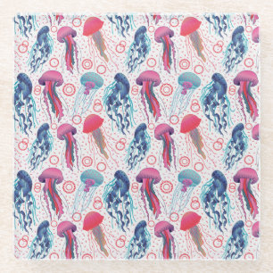 Colourful Jelly fishes Glass Coaster