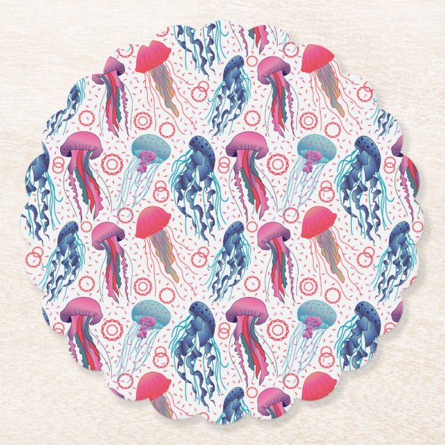 Colourful Jelly fishes Paper Coaster (Front)