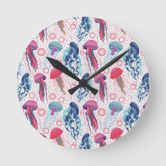 Colourful Jelly fishes Round Clock