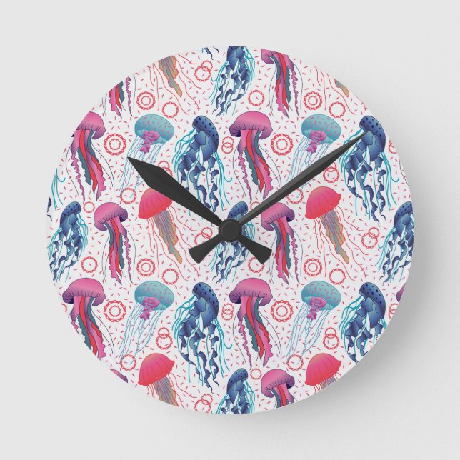 Colourful Jelly fishes Round Clock (Front)