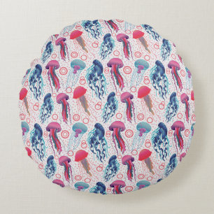 Colourful Jelly fishes Round Cushion