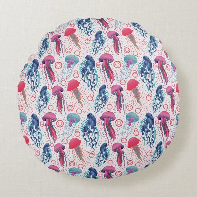 Colourful Jelly fishes Round Cushion (Front)