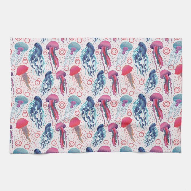 Colourful Jelly fishes Tea Towel (Horizontal)