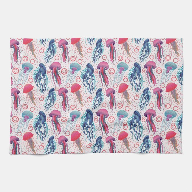 Colourful Jelly fishes Tea Towel (Horizontal)