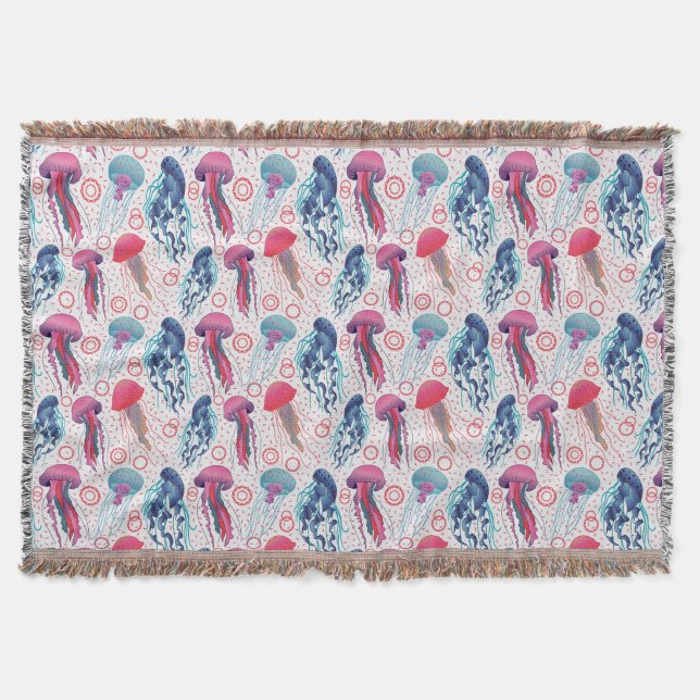 Colourful Jelly fishes Throw Blanket (Front)