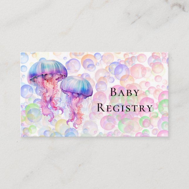 Colourful Jellyfish and Bubbles Girl Baby Registry Enclosure Card (Front)