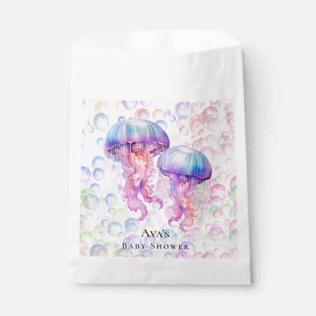 Colourful Jellyfish and Bubbles Girl Baby Shower Favour Bag (Front)