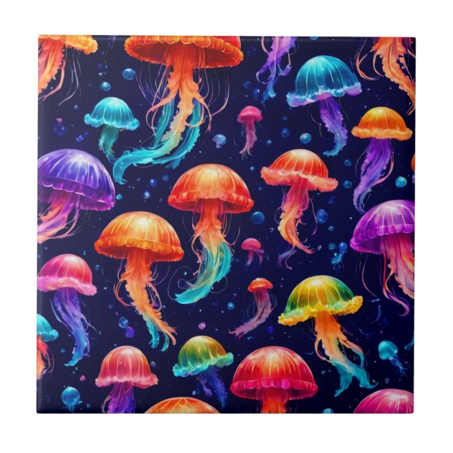 Colourful Jellyfish  Ceramic Tile (Front)