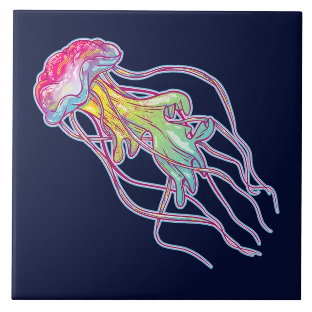 Colourful Jellyfish Ceramic Tile (Front)