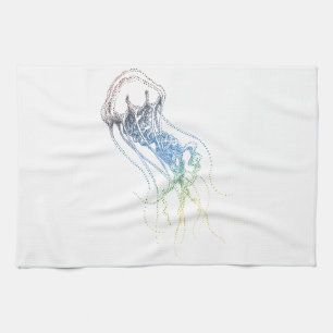 colourful jellyfish drawing tea towel