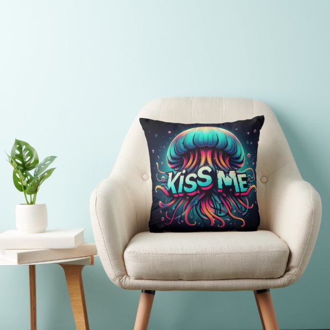 Colourful Jellyfish Illustration With Kiss Me Text Cushion (Chair)