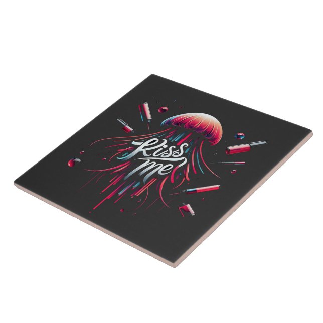 Colourful Jellyfish Illustration With Vibrant Typo Ceramic Tile (Side)