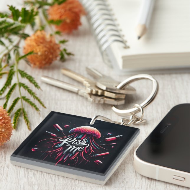 Colourful Jellyfish Illustration With Vibrant Typo Key Ring (Front Right)