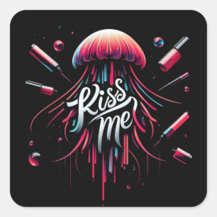 Colourful Jellyfish Illustration With Vibrant Typo Square Sticker
