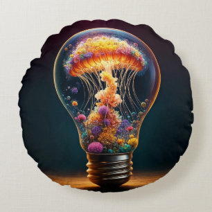 Colourful jellyfish lamp dreamlike ocean magic round cushion