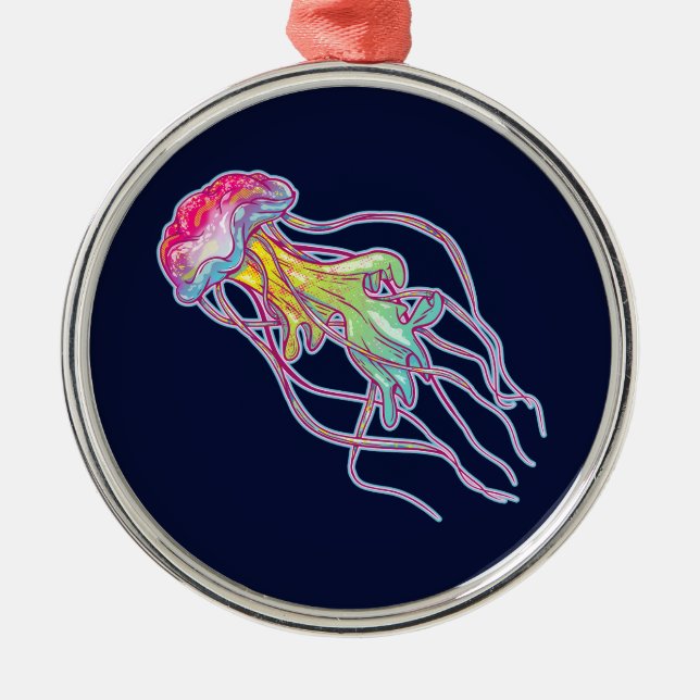 Colourful Jellyfish Metal Ornament (Front)