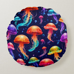 Colourful Jellyfish Round Cushion