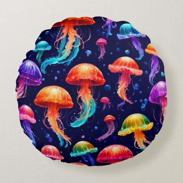 Colourful Jellyfish  Round Cushion (Front)