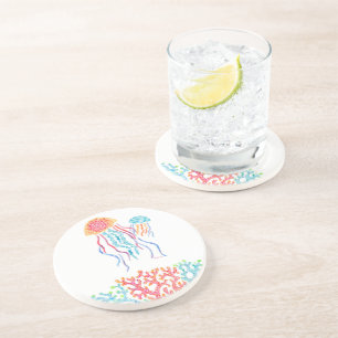 Colourful Jellyfish Sandstone Coaster