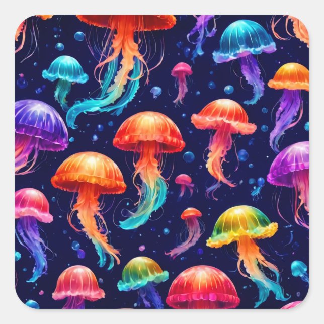Colourful Jellyfish  Square Sticker (Front)