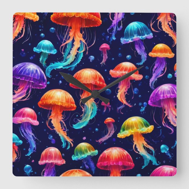 Colourful Jellyfish  Square Wall Clock (Front)