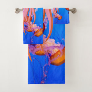 colourful jellyfish tentacles ocean life   bath towel set