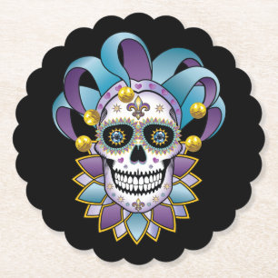Colourful Jester Skull Paper Coaster