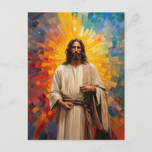 Colourful Jesus Christ Portrait Abstract Mosaic Ar Postcard (Front)