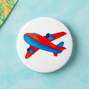 Colourful Jet Aeroplane Red and Blue Plane 7.5 Cm Round Badge