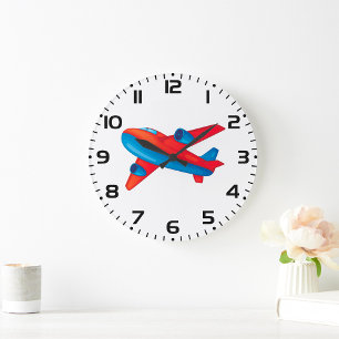 Colourful Jet Aeroplane Red and Blue Plane Large Clock