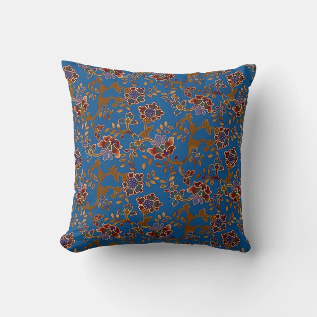 Colourful Jewel Tone Modern Floral Pattern Cushion (Front)