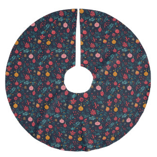 Colourful Jewel Toned Ornament and Poinsettia Brushed Polyester Tree Skirt